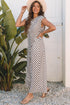 Checkered Print Buttoned Crew Neck Wide Leg Jumpsuit